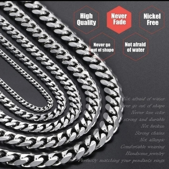 Stainless Steel Cuban curb chain link bracelet, 8.26" long, 5mm 7mm 9mm 11mm - Picture 3 of 6